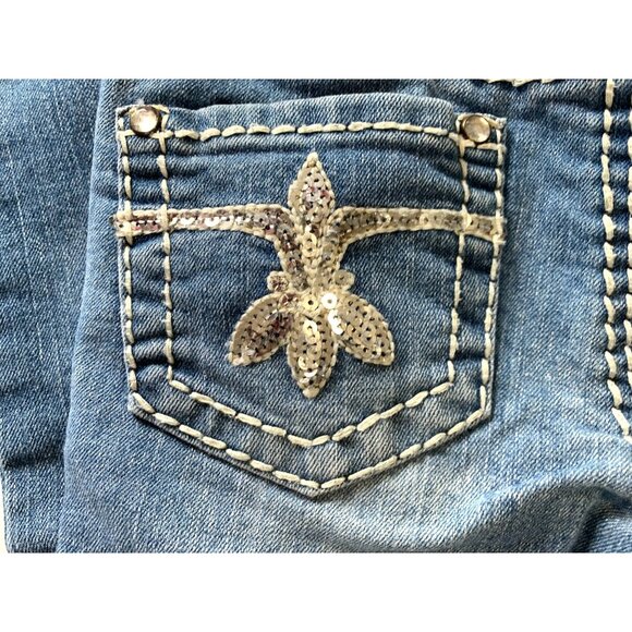 Y2k Cherokee Girls 6 thick White Stitching Bootcut Jeans Sequin Embelllished Poc - Picture 4 of 4